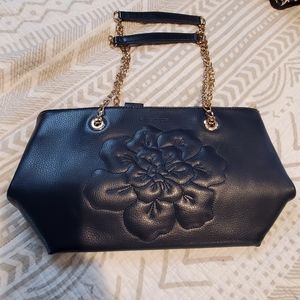 Anne Fontaine Navy and Gold Rose Bag